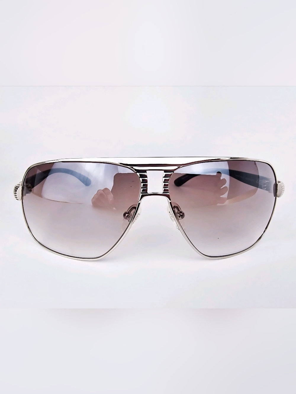 Silver Frame Guess Aviator Sunglasses with Gradient Smoke Lenses